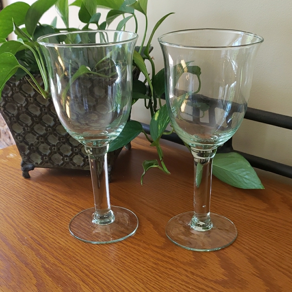 (2) Large Wine/Water Goblets- Elegant Clear Glass With Slight Green Tint -16 Oz.